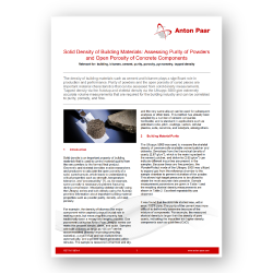 Solid Density of Building Materials: Assessing Purity of Powders and Open Porosity of Concrete Components