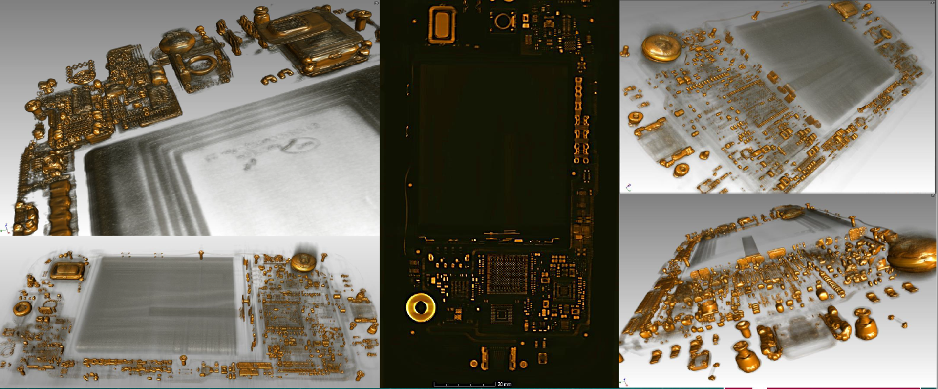 2.5D and 3D X-ray Computed Tomography Images showing Cell Phone Internal Components